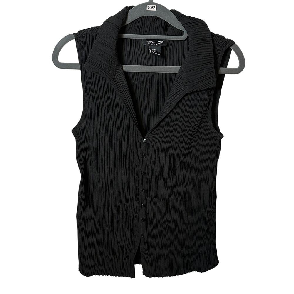 Rachel Zoe Black Sleeveless Pleated Button-Front Blouse